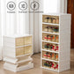 MHome 12-Compartment Folding Shoe Storage Cabinet – Transparent Plastic Organizer with Wheels
