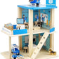 Kids Wooden Police Station Playset, RolePlay Dollhouse, 3-Level with Figures