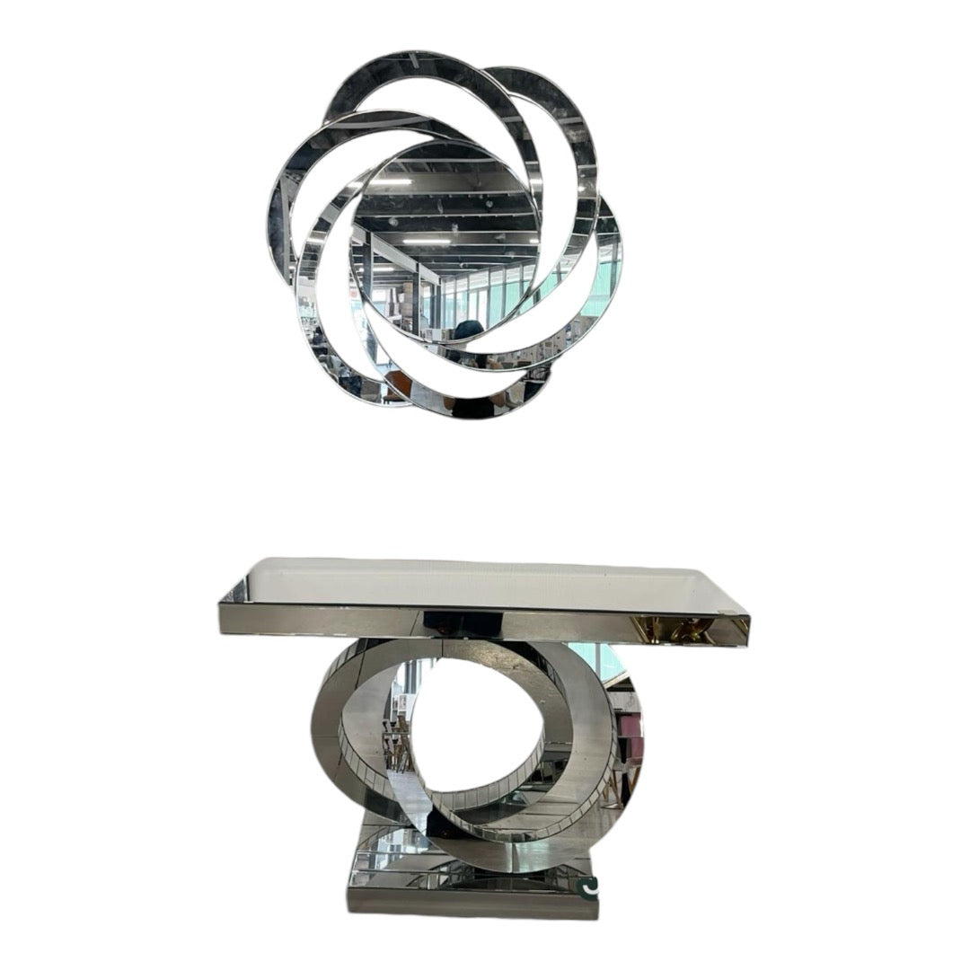 Glass Console Table & Crushed Diamond Mirror Various Options