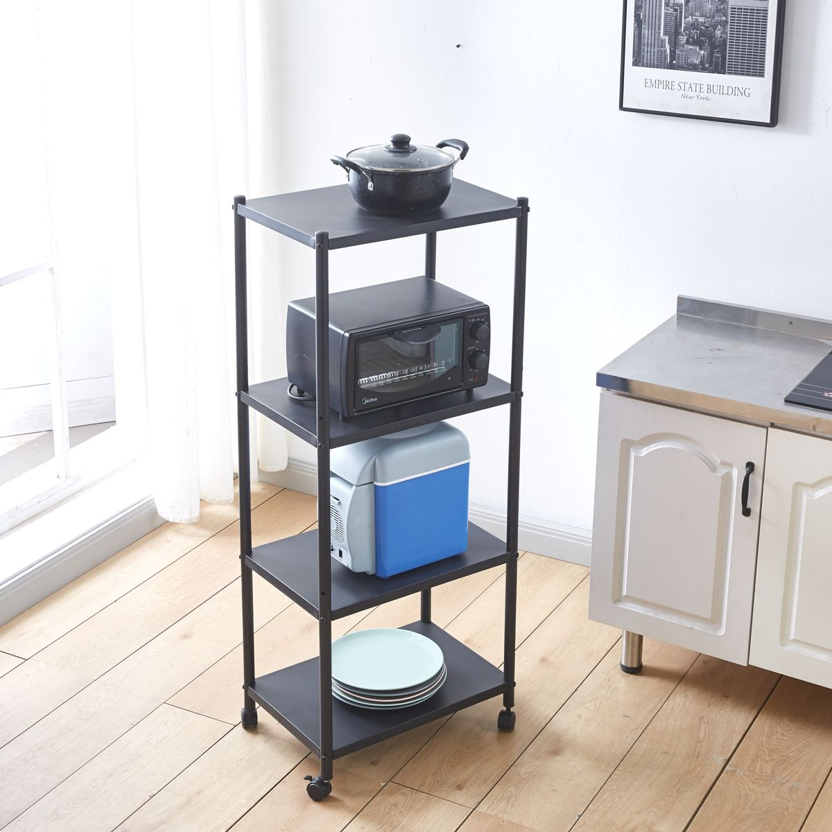 4 Rows Shelf 4 -Tier Square Shelf with Wheels – Megamall Online Store