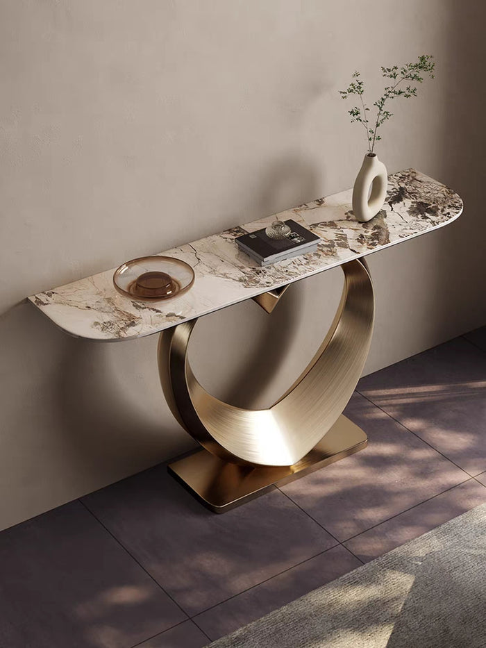 Console Table With Sintered Stone Top Stainless Steel Heart Shaped Home Decor