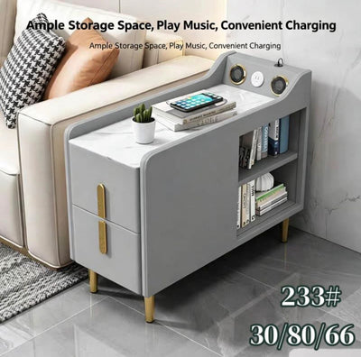 MFurn Modern Multifunctional Narrow Side Table Sintered Stone Top End Table Speaker & USB Port-Various Colours