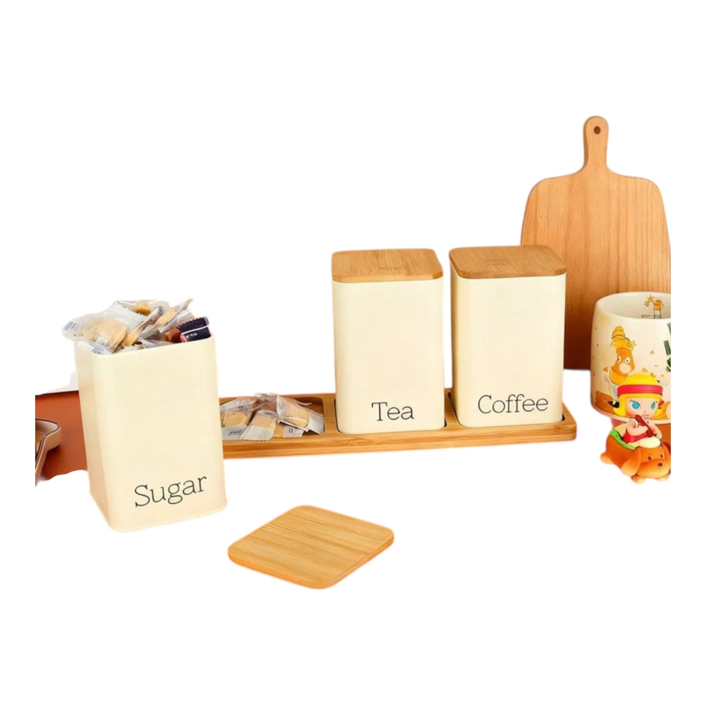 MHome 3pc Sugar,Tea & Coffee Canister Set-Various Colours