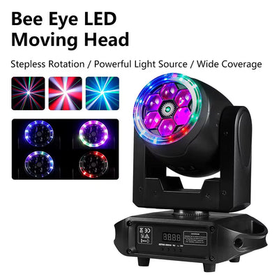 MTech 7x15W RGBW Moving Head Light With Bee's Eye 360° Rotation Halo Strip DMX512 Voice Control for Wedding Party And Ball