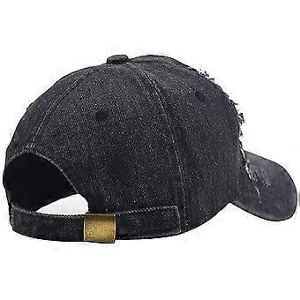 Unisex Ripped Distressed Denim Baseball Cap Trucker Hat Adjustable, Blue or Black Colours