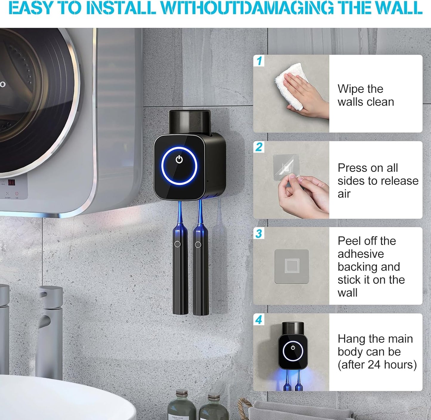 Electric Toothbrush Wall Mounted Sterilizer & Holder with Cup – USB Rechargeable
