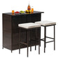 MFurn Cassy 3pc Wicker Outdoor Patio Bar Set with Glass Top & Cushions