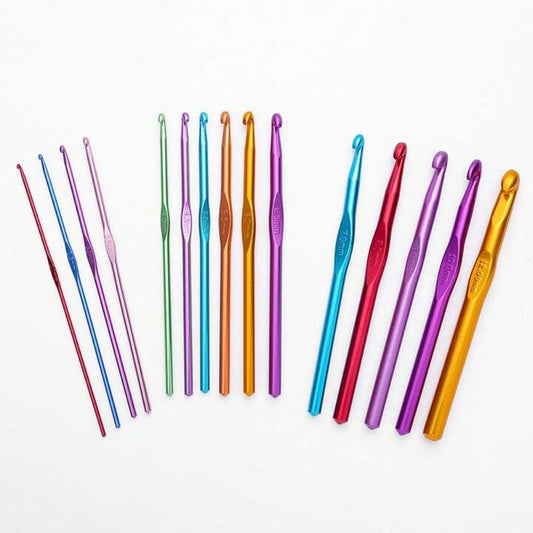 12pcs Aluminium Crochet Set-Mixed Colors Burgundy, Magenta, Etc.-2.0-8.0 Mm Braided Needle For Sweaters And Tapestries