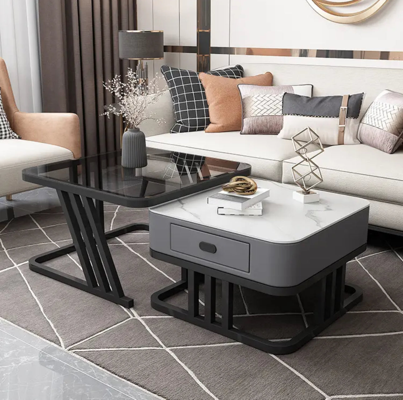 Luxury Modern Coffee Table Nesting Set 2pc - Various Colours
