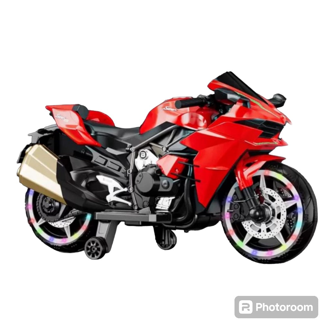 Kids Motorcycle, 2 Wheel Motorcycle for Kids 12V Battery Powered Ride on Toys for Boys and Girls 3~8 Year Old, with Training Wheels/PU seat/Lightting Wheels/Key Start (red)