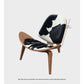 Three-Legged Shell Chair Mid Century Modern Lounge Chair with Black Leather Molded Plywood Accent Chair Reading Side Chair for Bedroom, Study, Office, Living Room-PreOrder Sales Available