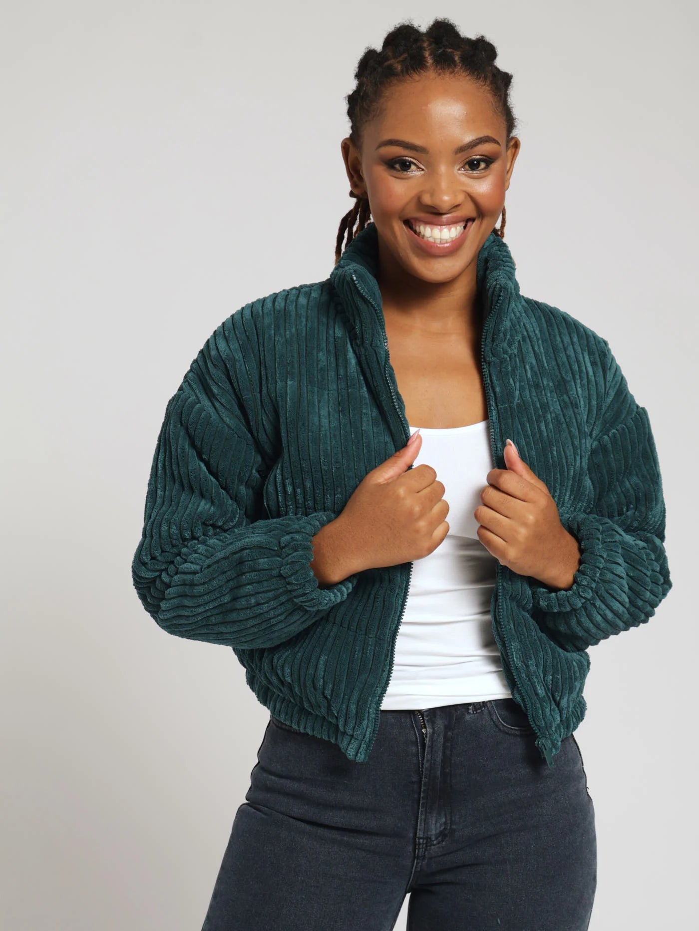 Ladies Cropped Corduroy Puffer Jacket-Various Colours
