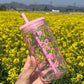 MHome Unbreakable Plastic Tumbler 450ml with Lid and Straw – Bow Print Sipper Glass for Cold Coffee, Juice and Water