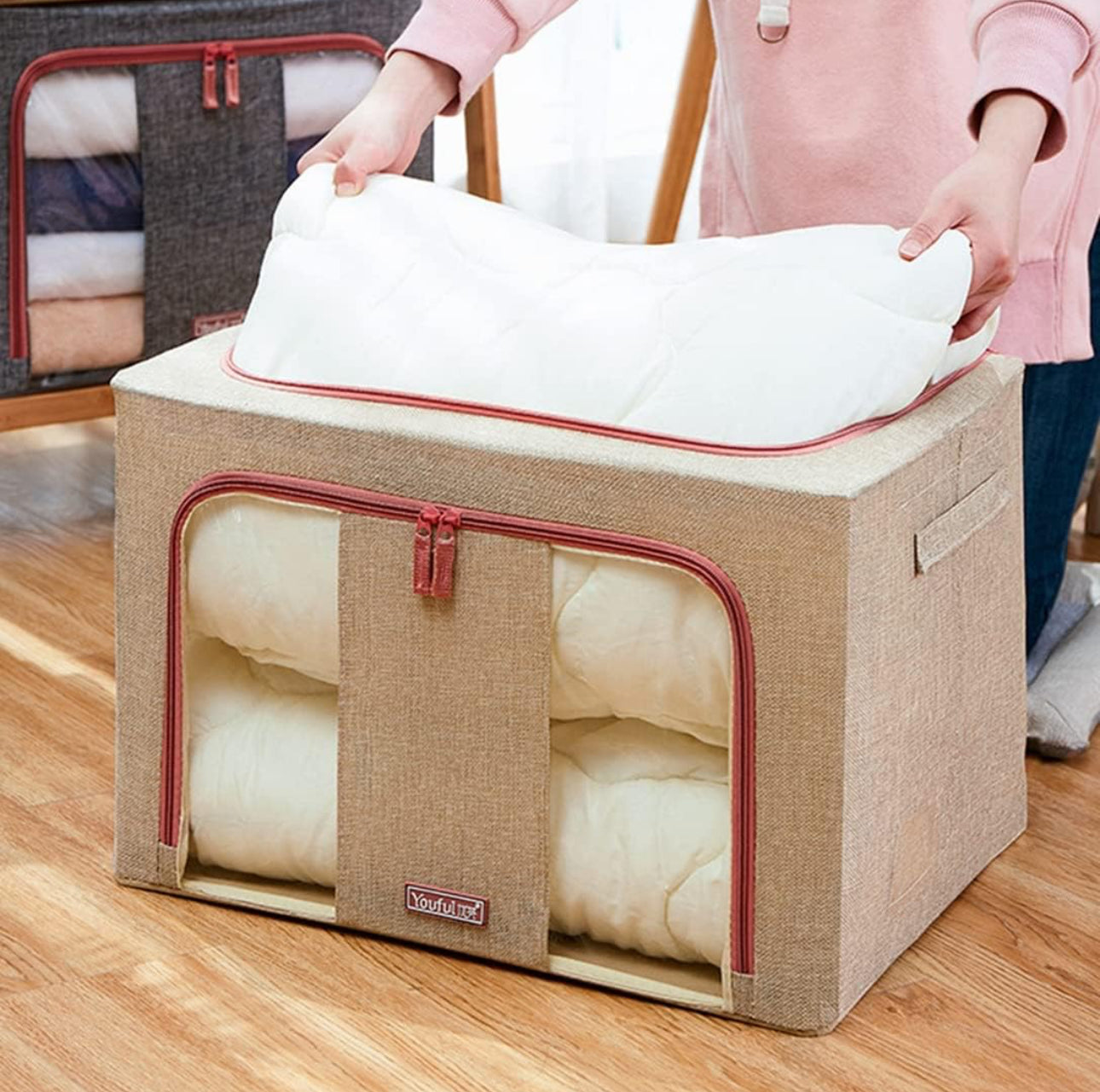 Clothes Storage Box with Transparent Window, Storage Box, Wire Included, Storage Case, Stacking, Clothes Case, Large Capacity, Clothes Storage, Foldable, Easy to Take Out, Handle, Washable, Dustproof, Moisture-Proof, Clothes, Toys, Documents, Living Room,