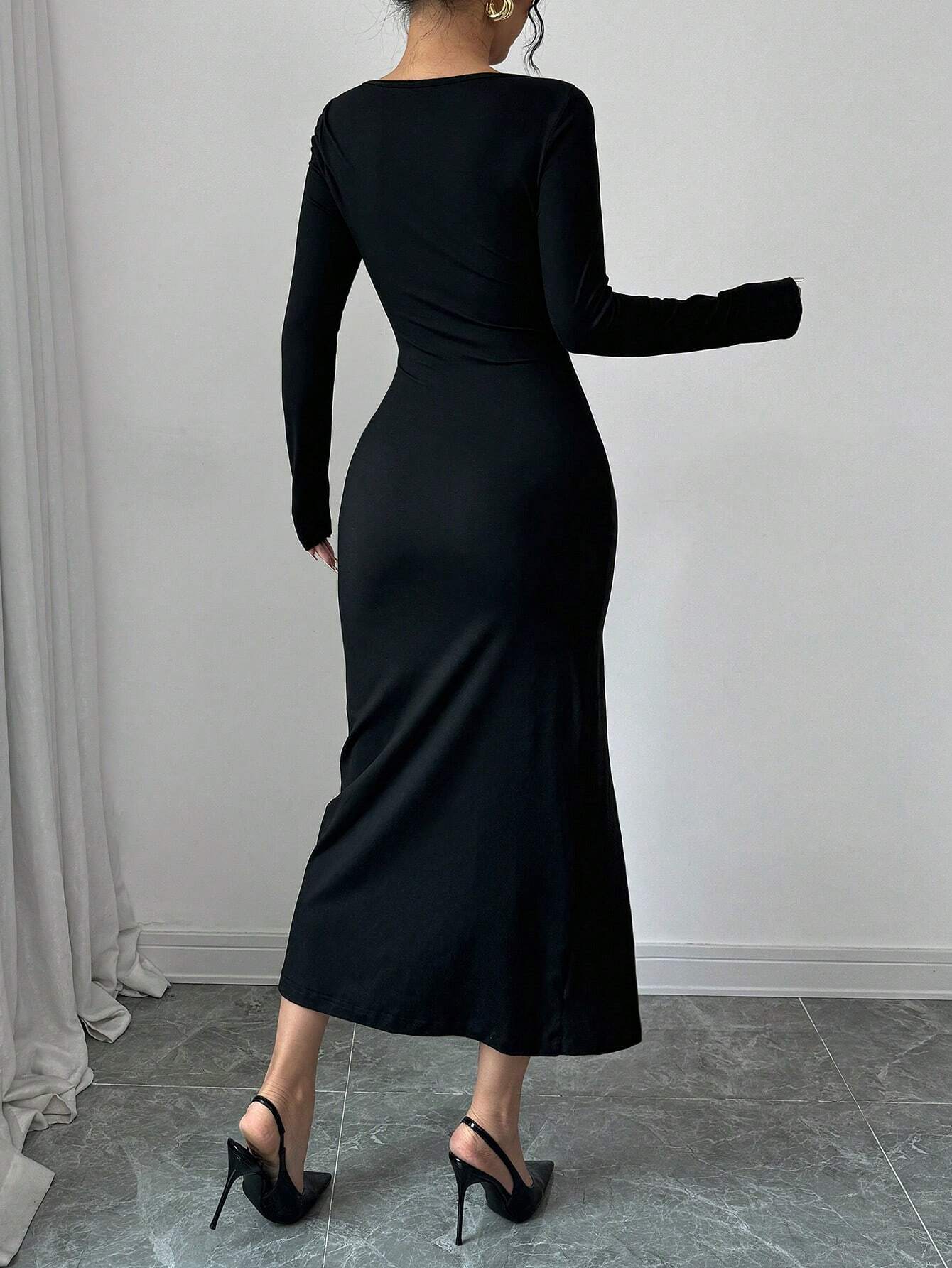 Women's Elegant Bow Decor High Slit Waist Clinching Dress,  Maxi Women Outfit-Various Options