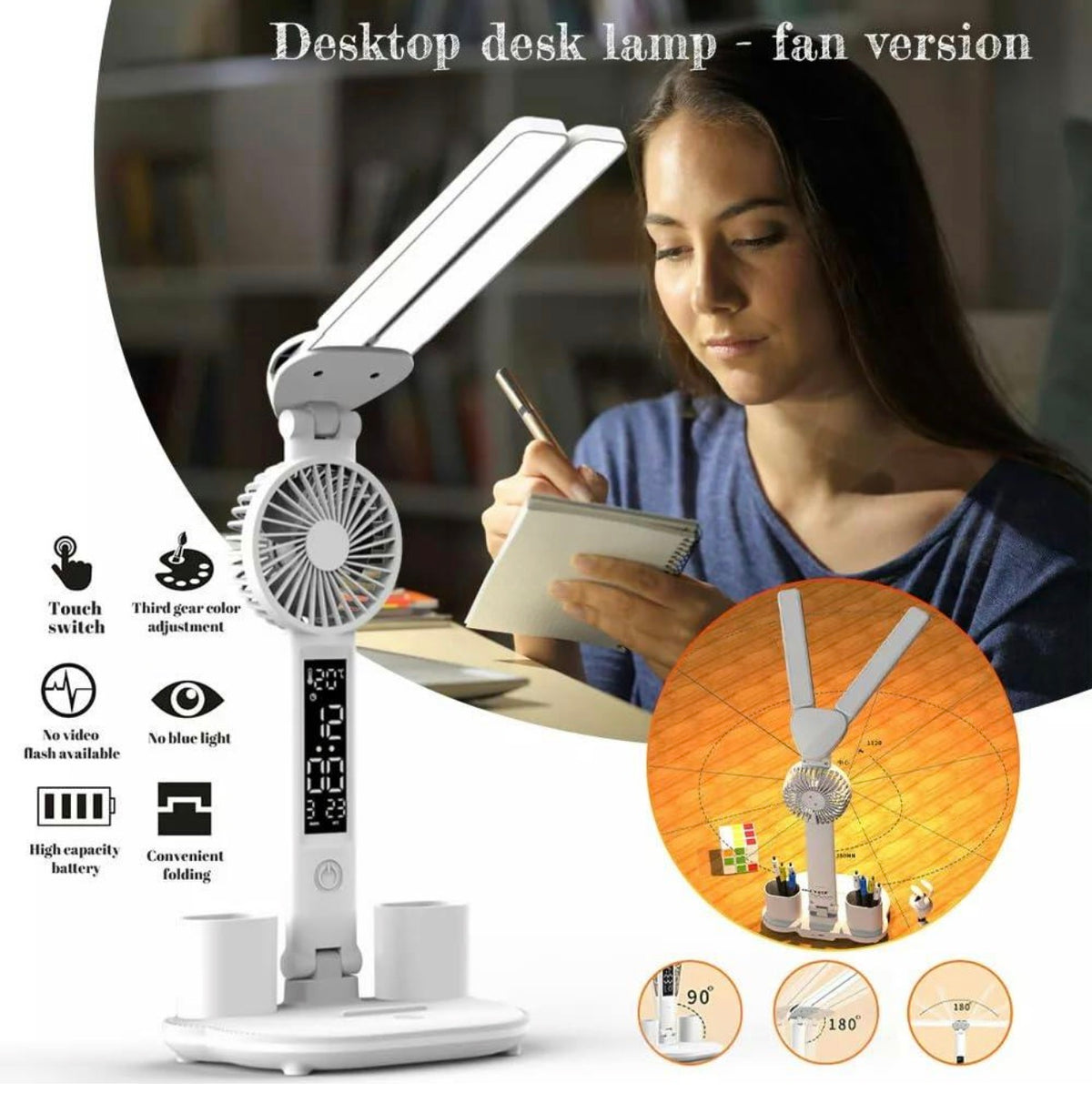MTech 4-1 Table Lamp with Fan Pencil Holder Double Head Office Lamp USB LED Desk Lamp Plug in Home & Garden | Lamps, Lighting & Ceiling Fans