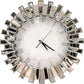 3D Starburst Silver Wall Clock Modern Decorative Clocks with Beveled Glass Frame Luxury Big Clocks for Living Room Decor 60cm