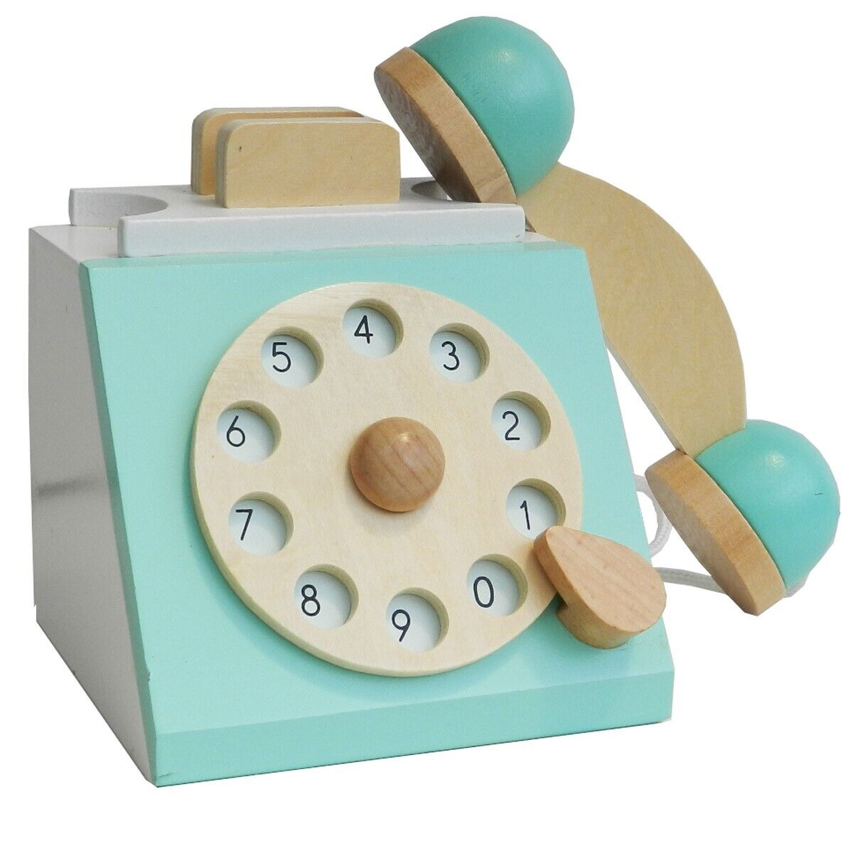 Kids Baby Wooden Pretend Retro Phone Toy Antique Dial Telephone Rotary Design