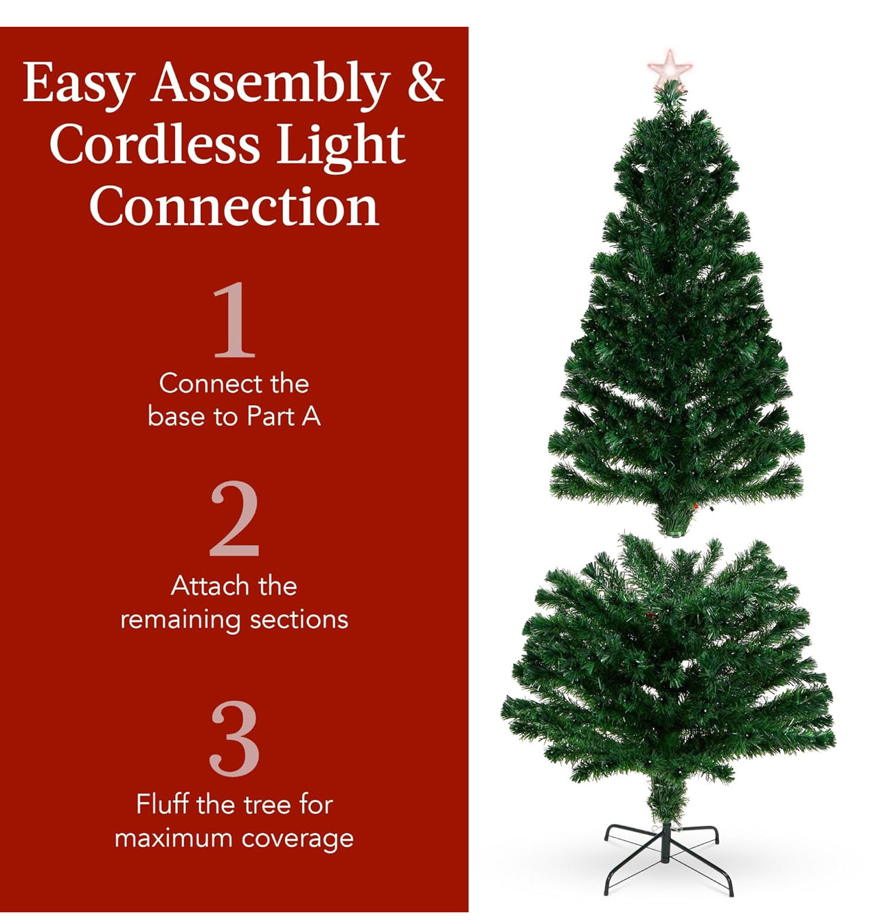 MHome Christmas Tree Pre-Lit Fiber Optic Artificial Pine Christmas Tree,Multicoloured LED Lights & Stand-Various Options
