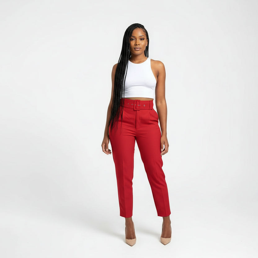 Ladies High Waisted Formal Ankle Trousers-Various Colours