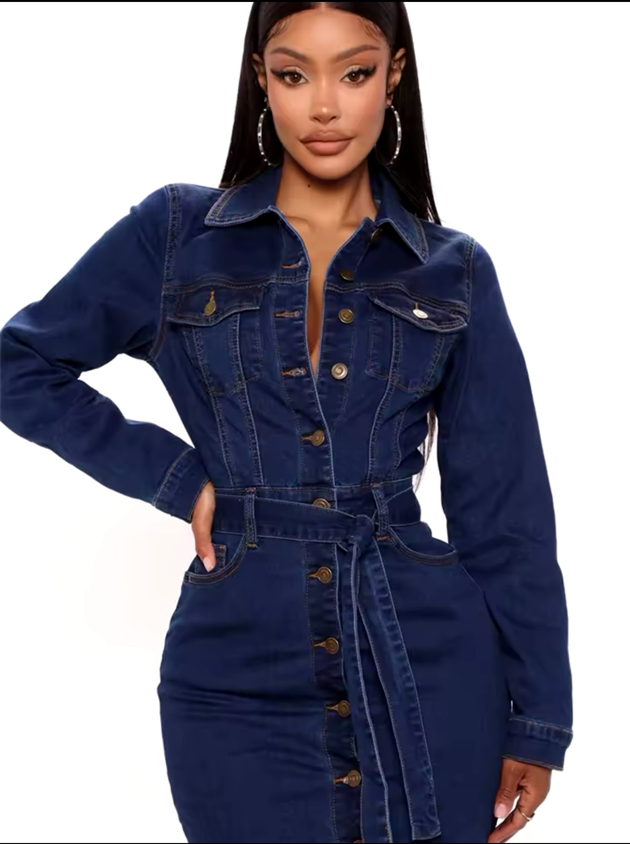 Ladies Vintage Blue Denim Dress Long Sleeved