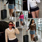 Ladies Preppy-Style V-Neck Ribbed Knit Sweater-Various Colours