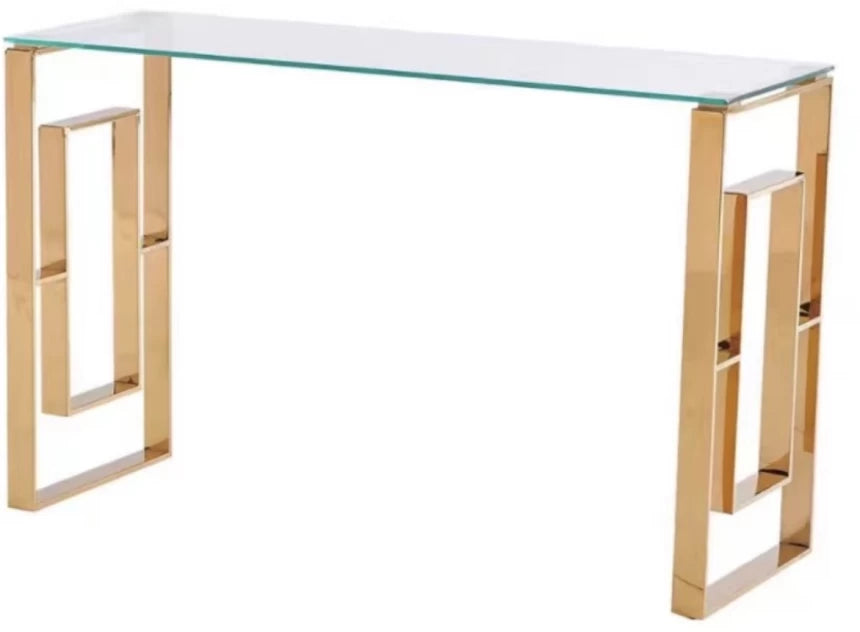 MFurn Gold Contemporary Clear Glass Console Display Table