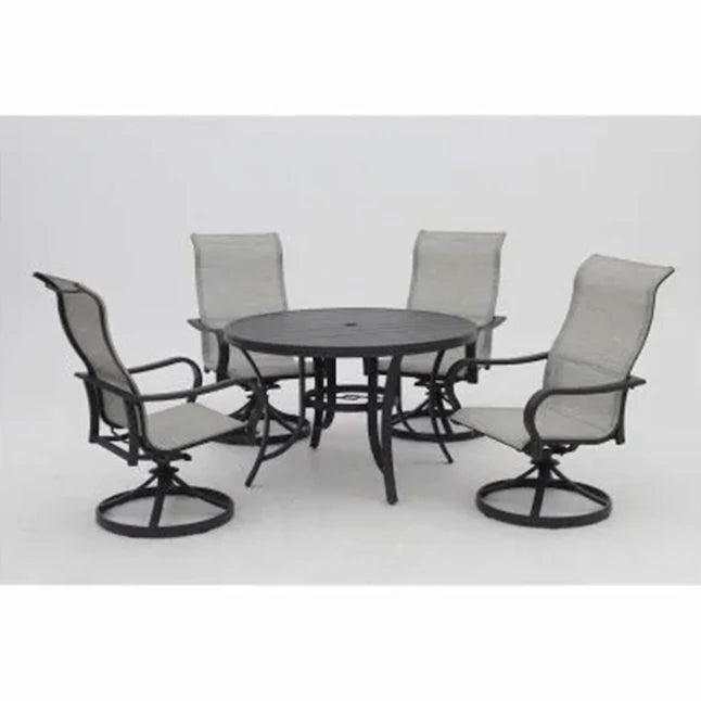 MFurn Glaiza 5-Piece Black & Grey Patio Dining Set with Swivel Chairs