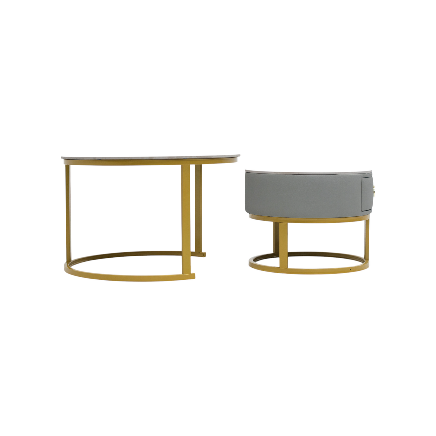 MFURN 2pc Nesting Modern Table Set – Marble Look with Storage Drawer