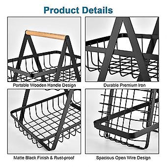 Metal Fruit Basket Portable Kitchen Storage Table Shelf Suitable For Fruits And Vegetables Home Cosmetics,2 Layer Black