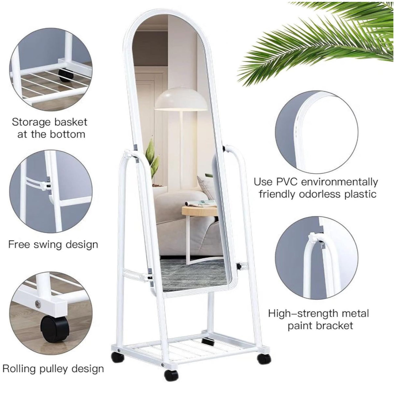 MHome Full Length Free Standing Mirror On Wheels - Various Options