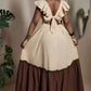 Ladies Two-Tone Ruffle-Sleeve Tiered Maxi Dress-Various Colours