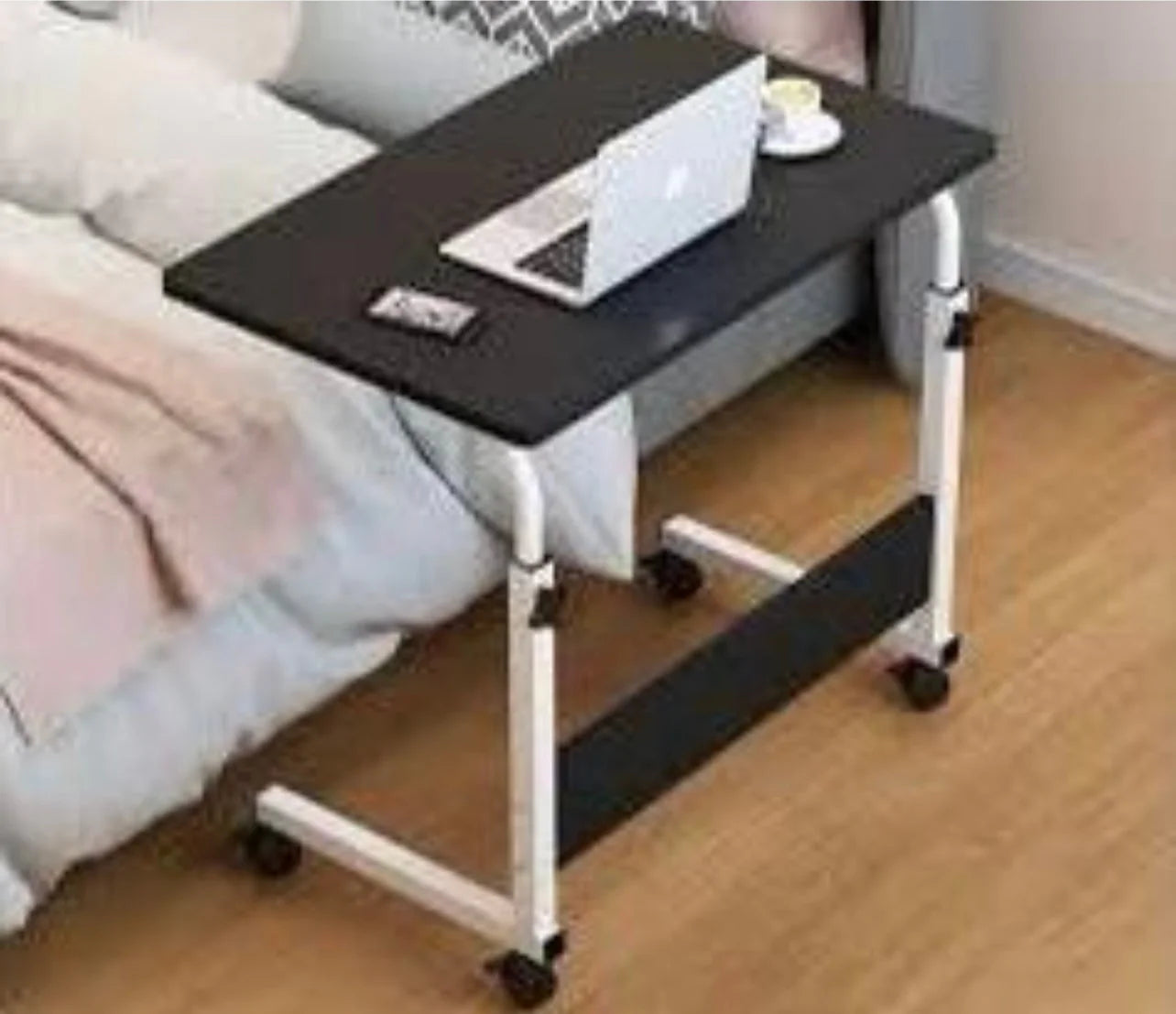 MFurn Portable Laptop Table with Adjustable Height & Wheels – Wooden Rolling Desk