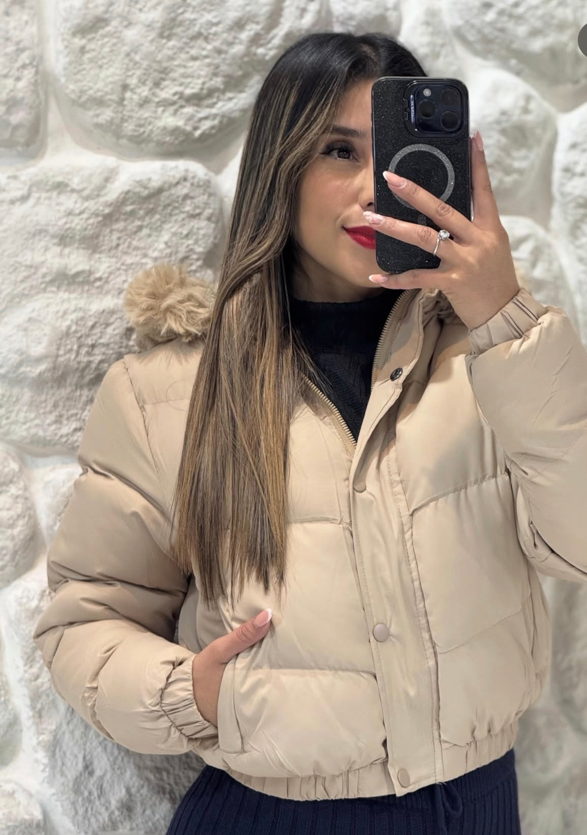 Ladies Hooded Cropped Puffer Jacket-Various Colours