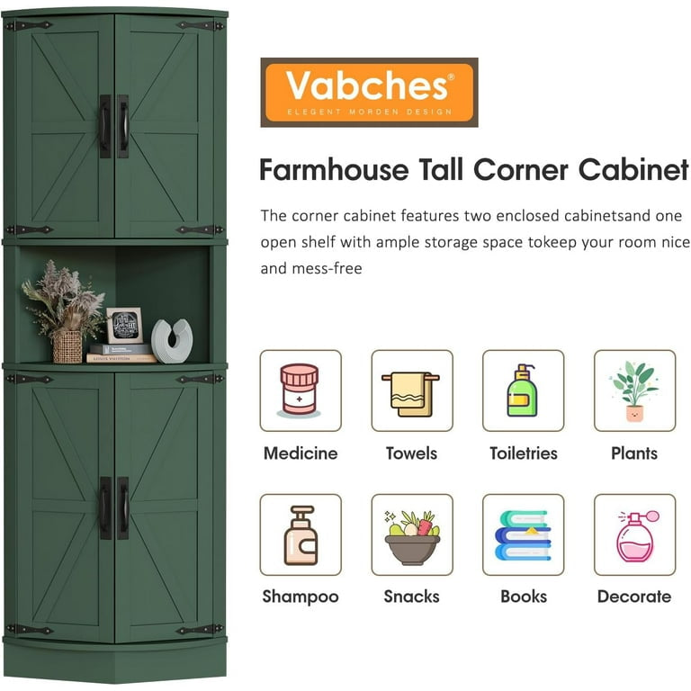 MFurn Farmhouse Storage Corner Cabinet with 4 Barn Style Doors and 5 Storage Shelves, Corner Storage Cabinet for Kitchen, Living Room-Various Colours-Pre-Order Now Available