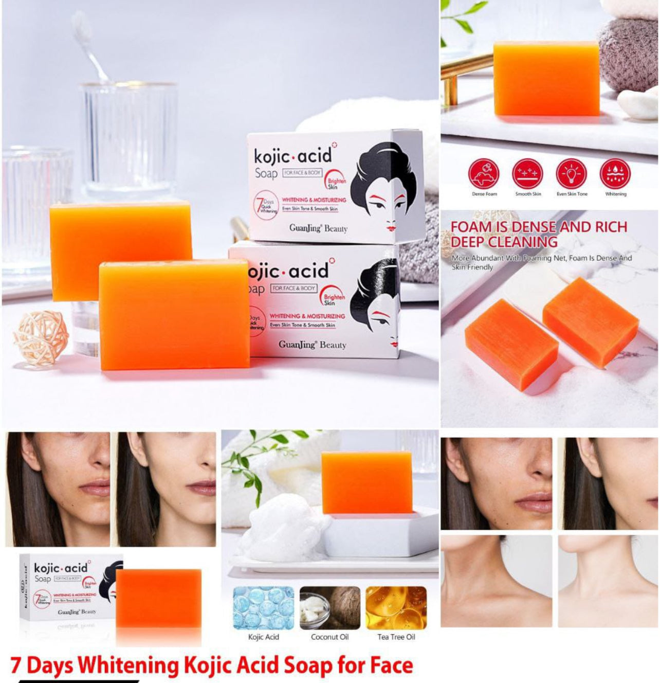 Kojic Acid Soap Handmade Whitening Lightening Soap Facial Skin Bleaching Lighten Dark Spots Pore Cleansing Exfoliating Skin Care