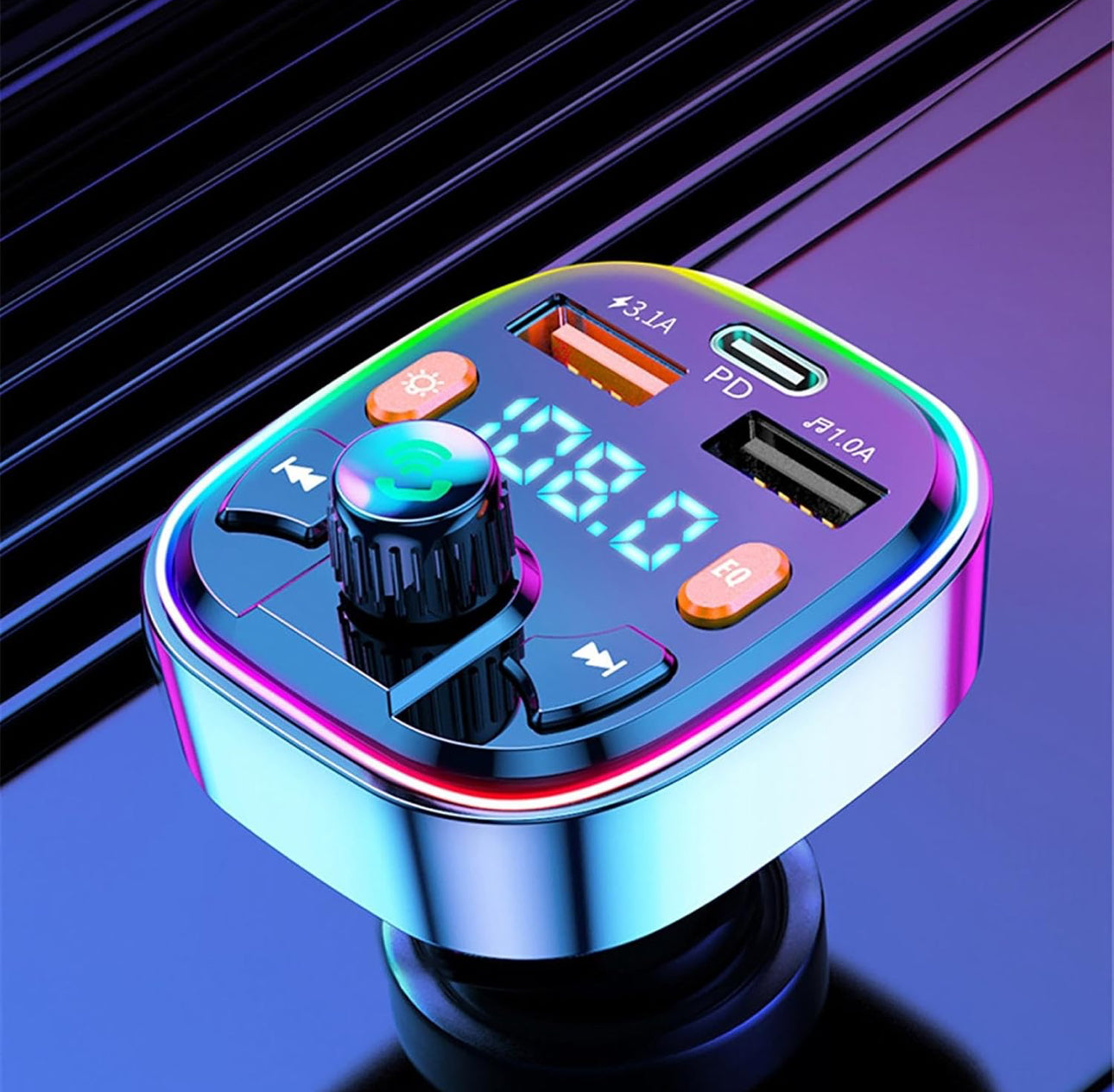MTech Bluetooth FM Transmitter Fast Charging Support USB Disk PD 2 USB Port Type C