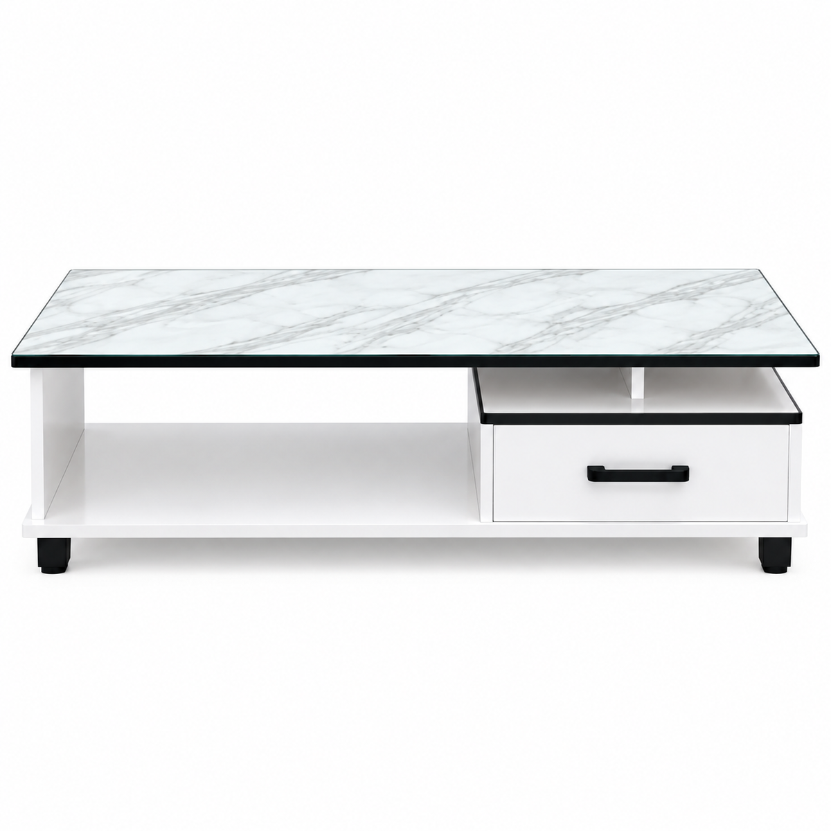 MFurn Modern White Coffee Table with Storage Drawer, 120cm