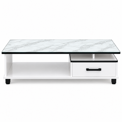MFurn Modern White Coffee Table with Storage Drawer, 120cm