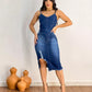 Ladies Denim Dress, Medi Length With Frayed Hem