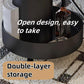 MFURN Double Layer Storage Coffee Table, End Table with Universal Wheel, Movable Round Coffee Table, Iron Side Table with Tempered Glass