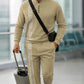 Men's Fashion Casual Zipper Up Collar Long Sleeved 2pc Set-Various Colours