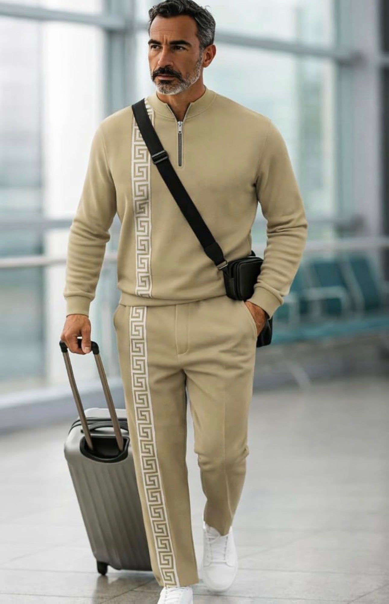 Men's Fashion Casual Zipper Up Collar Long Sleeved 2pc Set-Various Colours
