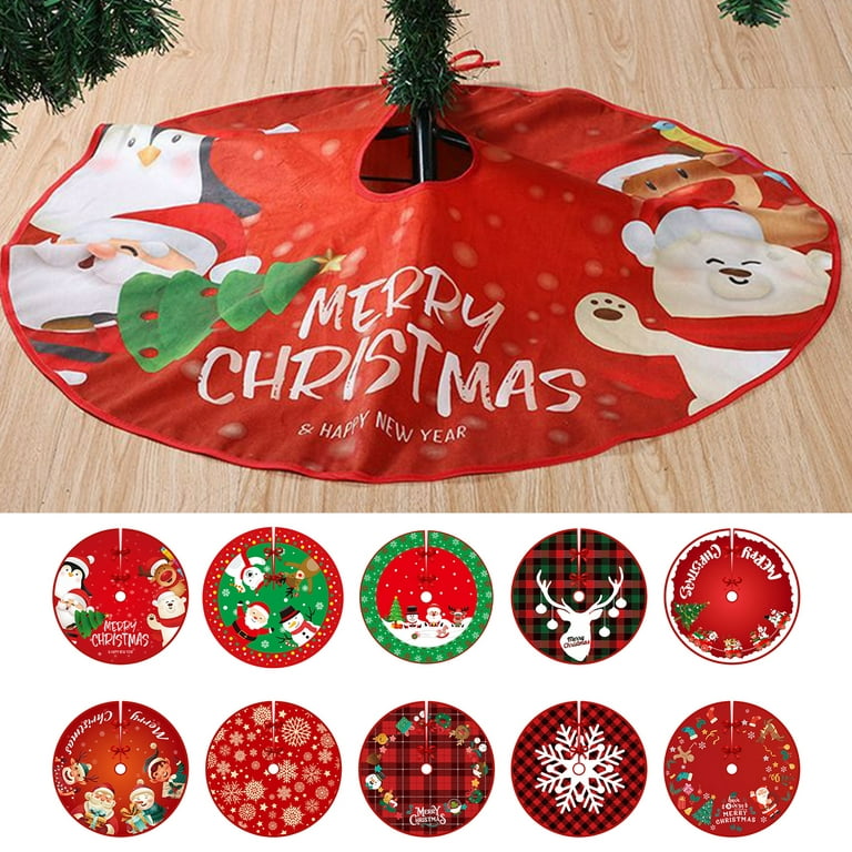Christmas Tree Skirt Exquisite Print Anti-fade Comfortable Soft Large Area Scene Layout Bowknot Lace Up Party Decoration Xmas Tree Floor Mat