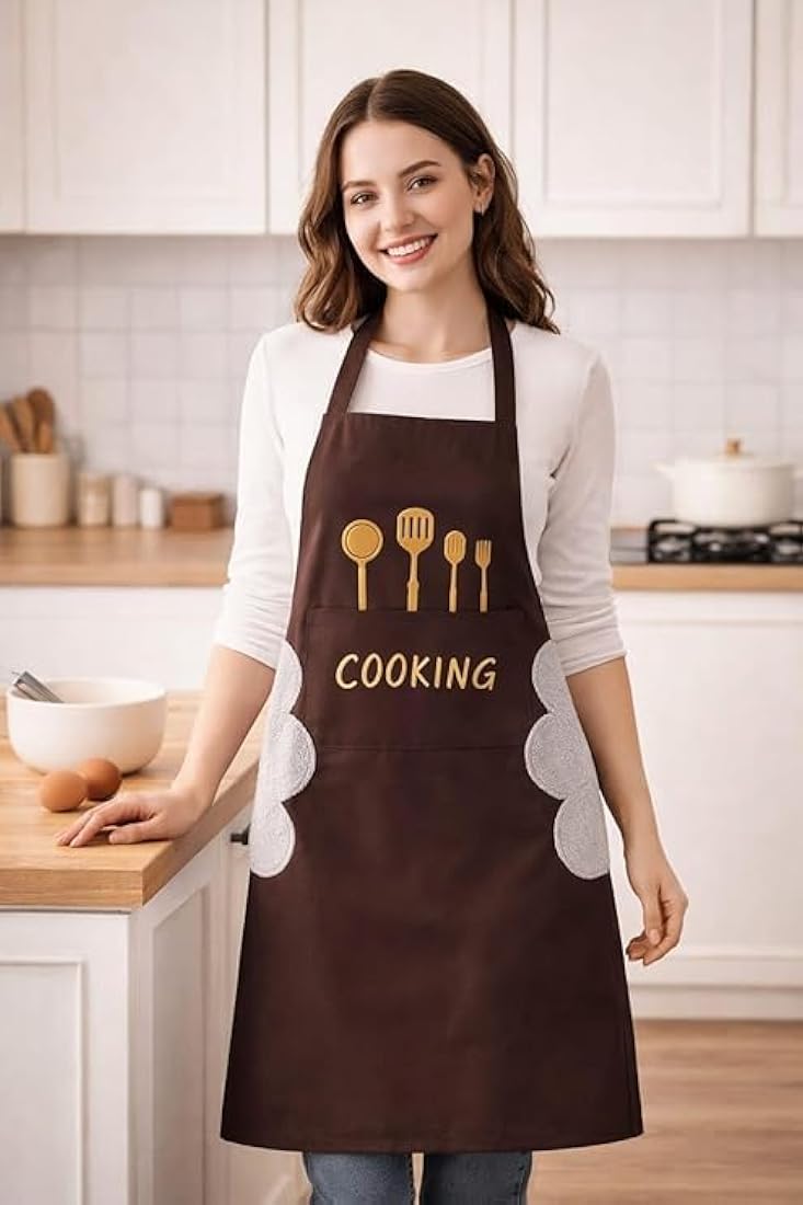 MHome Waterproof Kitchen Aprons for Women, Cooking Apron for Cooking, Baking, Chefs Apron with Pocket, Premium Aprons as a Gift for Mum, Wife, Girlfriend, Grandma-Various Colours