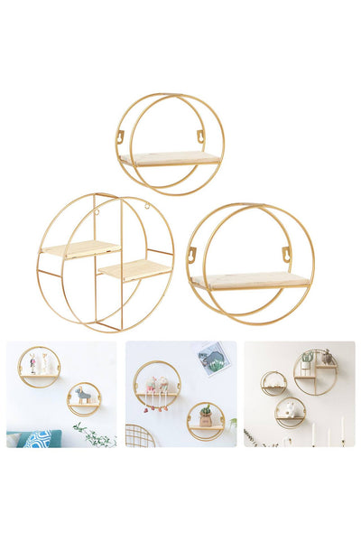 MHome Gold Wall Hanging Storage and Display Decorative Shelf 3pc Set