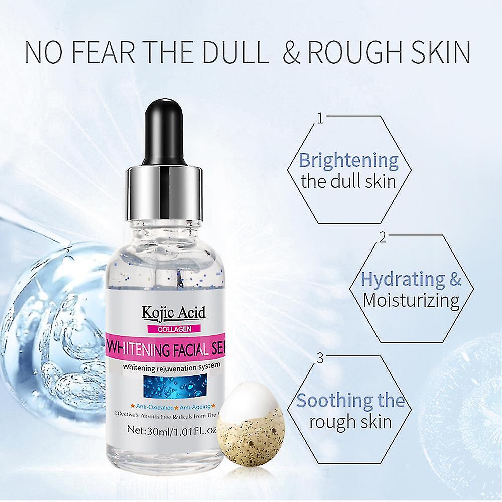 Kojic Acid Collagen Whitening Face Serum Lighten Spots Brightening Facial Skin Essence Fade Dark Spots Remove Freckle Speckle