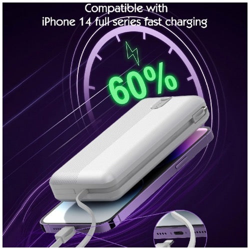 LDNIO PQ24 - 20000mAh Power Bank with Built-in Cables - 22.5W MAX - BLACK