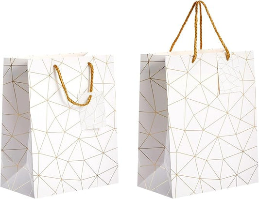 Sparkle and Bash Medium Gold White Gift Bags with Handles