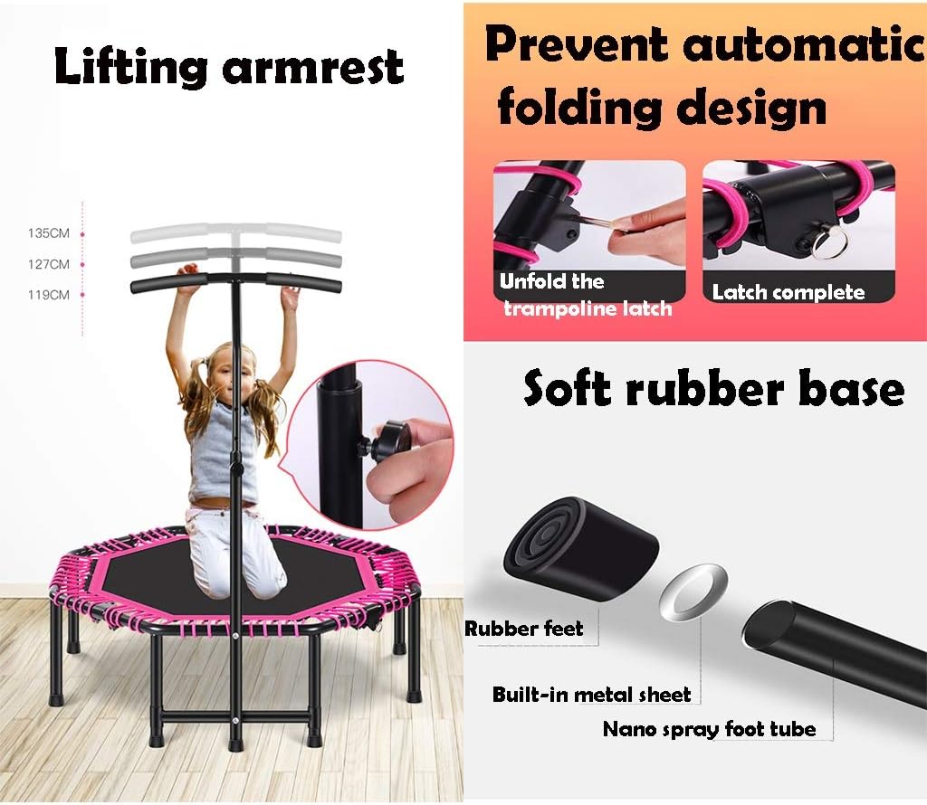 Heavy-Duty 110cm Fitness Trampoline with Adjustable Handlebar – Silent Bungee Rebounder for Adults &amp; Kids, 200KG Weight Capacity